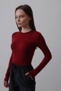 Uzun Kol Crop Top - Bordo resmi